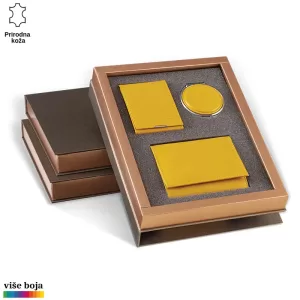 Žuti kožni set koji sadrži futrolu za kartice