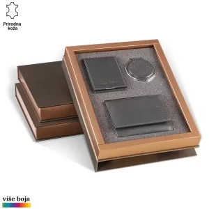 Poklon set Princ Leather sa crnim kožnim novčanikom i futrolom za kartice