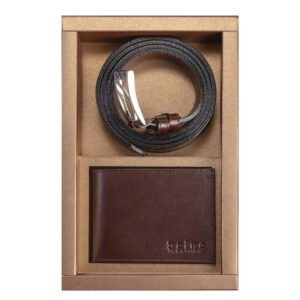 Muski dvodelni poklon set. Princ leather set novcanik i kais braon boje.
