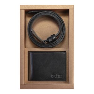 Muski dvodelni poklon set. Princ leather set novcanik i kais crne boje.