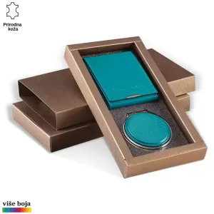 Elegantni poklon set od prirodne kože u tirkiznoj boji