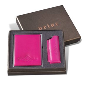 Ružičasti set kožne futrole i držača za ključeve Princ Leather