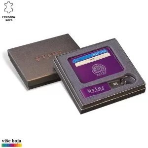 Elegantni set ljubičastog novčanika i priveska od prirodne kože u kutiji