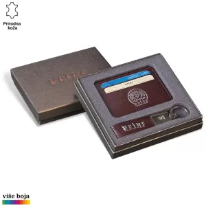 Kožni novčanik tamne boje u poklon pakovanju Princ Leather.