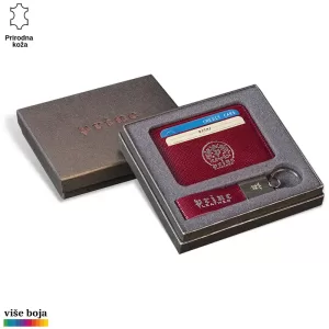 Elegantni poklon set sa crvenim kožnim novčanikom i priveskom za ključeve Princ Leather