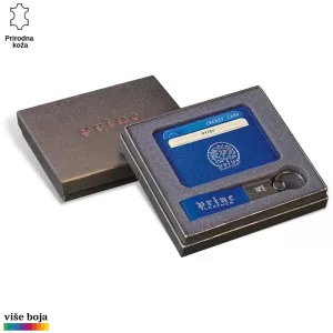 Princ Leather set koji sadrži plavi futrolu za kartice i privezak