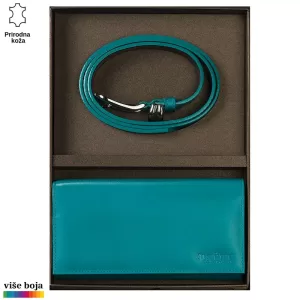 Poklon set Princ Leather sa tirkiznim kožnim kaišem i novčanikom.