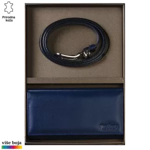 Set plavog kožnog novčanika i kaiša Princ Leather