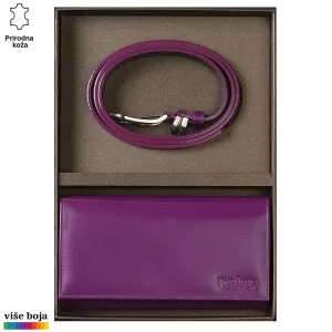 Ljubičasti kaiš i novčanik od prirodne kože