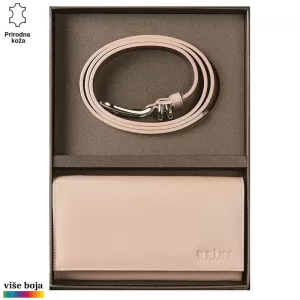 Kožni set Princ Leather sa svetloružičastim kaišem i novčanikom u elegantnoj crnoj kutiji.