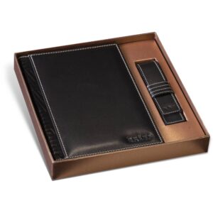 Princ Leather kožni dvodelni set rokovnik i futrola za olovku boje crne