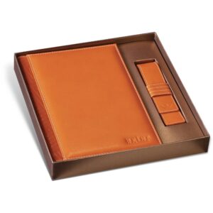 Princ Leather kožni dvodelni set rokovnik i futrola za olovku boje narandžaste