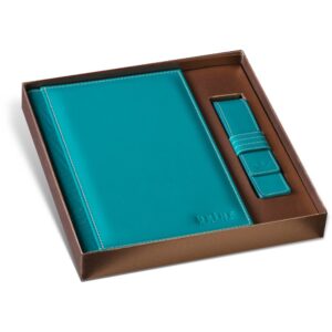 Princ Leather kožni dvodelni set rokovnik i futrola za olovku boje tirkizne