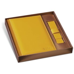 Princ Leather kožni dvodelni set rokovnik i futrola za olovku boje žute