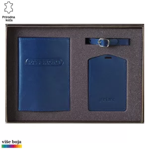 Komplet Princ Leather sa plavim futrolama za pasoš i prtljag
