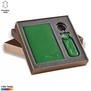 Gift set koji uključuje zeleni kožni notes i privezak iz kolekcije Princ Leather.