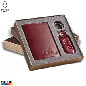 Kožni set u poklon kutiji koji sadrži futrolu i privezak sa motivom automobila
