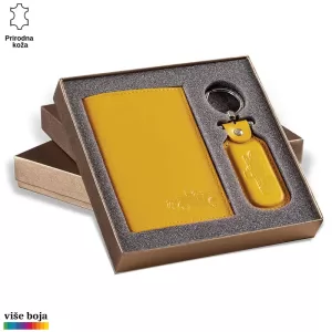 Žuti kožni set sa futrolom i privezakom