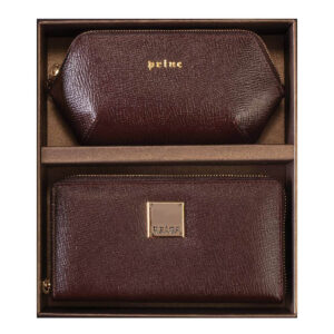Braon kožni neseser i novčanik sa zlatnim detaljima iz kolekcije Princ Leather