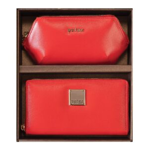 Crveni kožni neseser i novčanik marke "Princ Leather" u poklon kutiji.