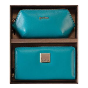 Kožni set Princ Leather sa plavim novčanikom i neseserom.