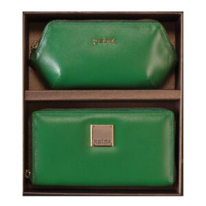 Zeleni kožni neseser i novčanik iz kolekcije Princ Leather u poklon pakovanju.