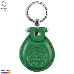 Zeleni kožni privezak Princ Leather sa metalnim prstenom za ključeve.