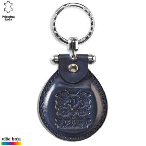 Privjesak od prirodne kože tamnoplave boje sa utisnutim logotipom Princ Leather