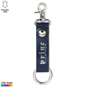 Kožni privesak za ključeve u tamnoplavoj boji sa metalnom kopčom i prstenom