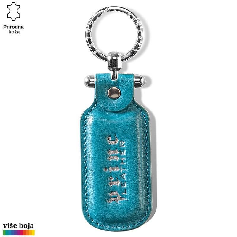 917-11-copy Tirkizni kožni privezak sa logom brenda Princ Leather i metalnim prstenom.
