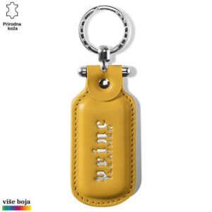 PRIVEZAK OD KOŽE PRAVOUGAONI 15 žuti kožni privezak sa metalnim prstenom