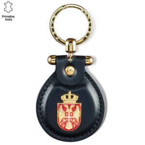 Crni kožni privezak sa motivom srpskog grba i zlatnim detaljima