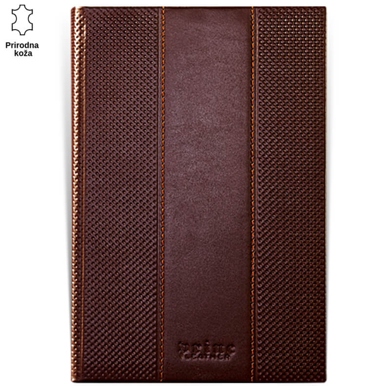 930H Tamno braon notes od prirodne kože sa teksturiranim uzorkom i natpisom Princ Leather na donjoj strani.