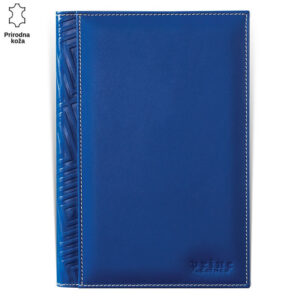 Plava kožna fascikla sa utisnutim detaljima na levoj strani