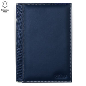 Tamno plavi kožni rokovnik sa teksturom i belim šavovima