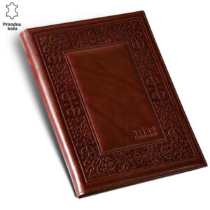 Elegantni smeđi kožna fascikla sa ukrasnim motivima