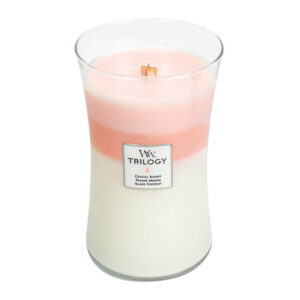 Čašasta sveća Woodwick Trilogy sa tri sloja mirisa: Coastal Sunset