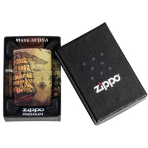 Zippo upaljač Pirate Ship, žute boje a na njemu oslikan piratski brod u poklon kutijici