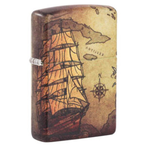 Upaljač Zippo sa motivom starinske mape i jedrenjaka.