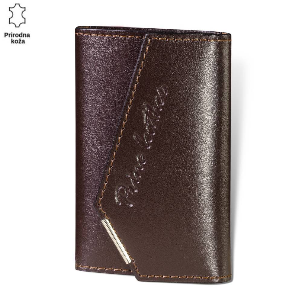braonfutrolapreklop Smeđi kožni novčanik sa utisnutim logotipom brenda Princ Leather.