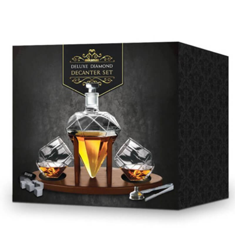 dijamantset (1) Set za dekantiranje dijamantnog oblika sa dve čaše na drvenoj postolju