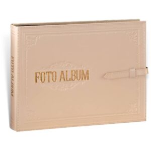 Kožni foto album u bež boji sa utisnutim slovima i dekorativnim detaljima