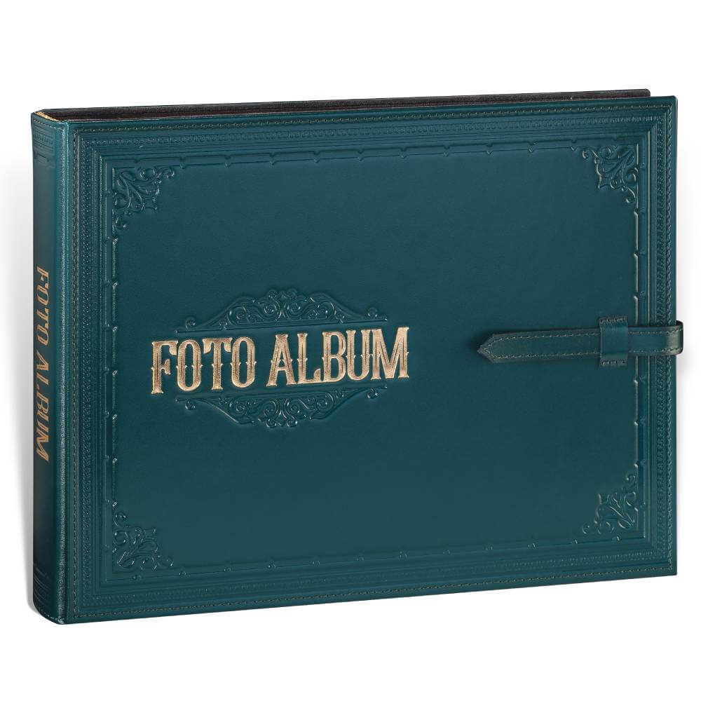 fotoalbumpetrol Elegantni zeleni kožni foto album sa zlatnim slovima na prednjoj strani