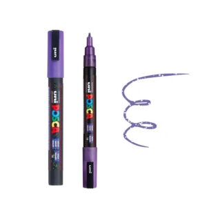 Ljubičasti marker Posca sa poklopcem pored njega i ljubičasta linija iscrtana markerom.