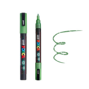 Zeleni Posca marker s poklopcem i prikazom poteza četkicom.