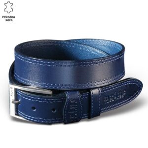 Tamno plavi kaiš od prirodne kože sa srebrnom kopčom