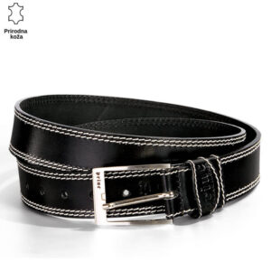 Crni kožni kaiš sa belim šavovima