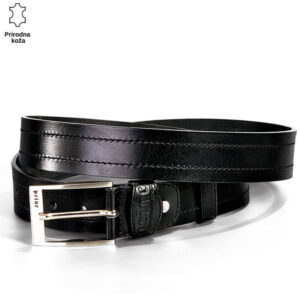 Crni kožni kaiš sa srebrnom kopčom Princ Leather.