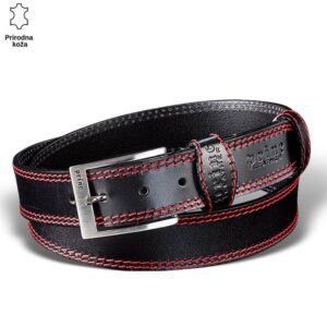 Crni kožni kaiš sa crvenim šavovima
