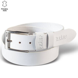 Beli kožni kaiš sa urezanim logoom Princ Leather